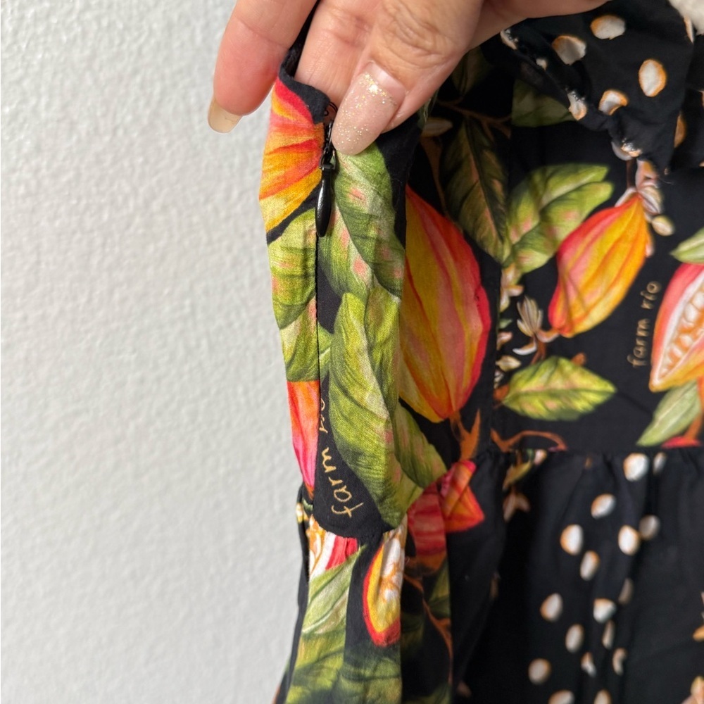 Farm Rio Tropical Floral Polka Dot Mini Dress S | Ruffle Strap Summer Vacation - Picture 9 of 13